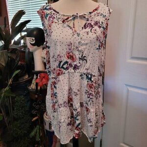 Torrid Baby Doll Top Black White Polka Dots Pink Flowers Floral Print Si…